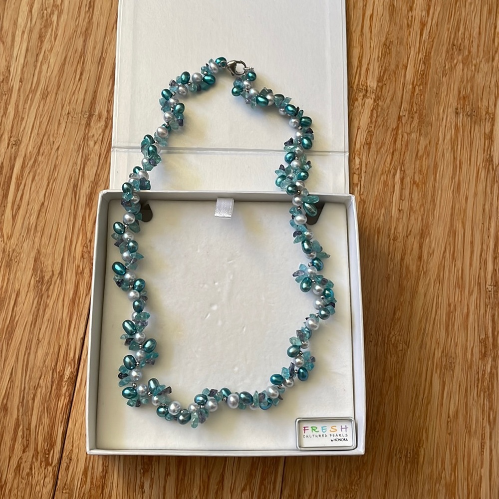 Aqua pearl necklace